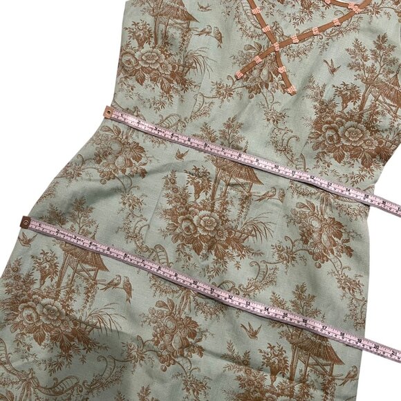 Vintage Jessica Howard Linen Blend Floral Bird‎ Print Midi Dress Aqua Size 6 - Picture 7 of 8
